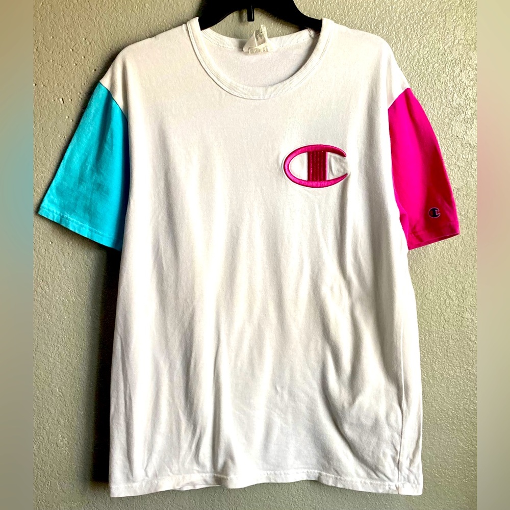 Champion pink and blue sleeve shirt